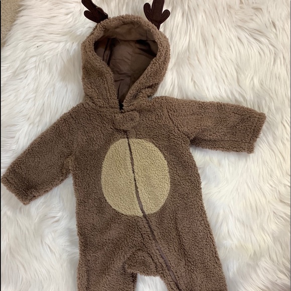 Carter's Other - Sherpa reindeer onesie with antlers and hood